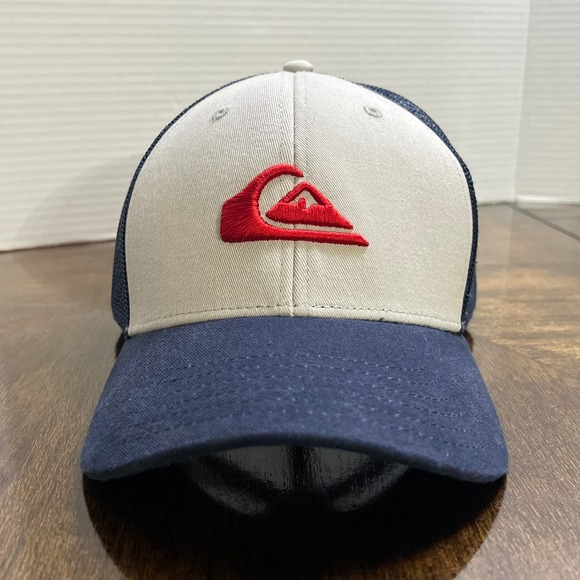 Quiksilver‎ Men's Grounder Trucker Hat Cap Gray Blue Red Logo Adj Snapback - Picture 1 of 11